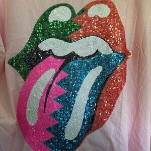 Medium Fantastic Fawn The Rolling Stones Pink Button Down Long Sleeve Blouse